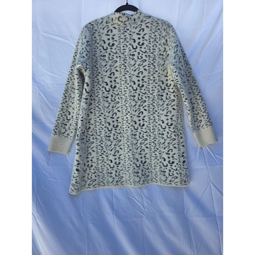 Evolution by Cyrus Women Leopard Print Open Front Cardigan Sweater Cream Black M - Picture 3 of 5